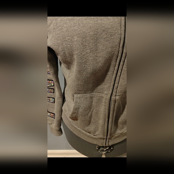 PINK Victoria's Secret Sequin Bling Sleeve Gray Hoodie Size Small *NO STRING* - Picture 6 of 13